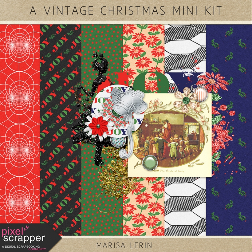 A Vintage Christmas Mini Kit vintage christmas black blue green navy orange red white