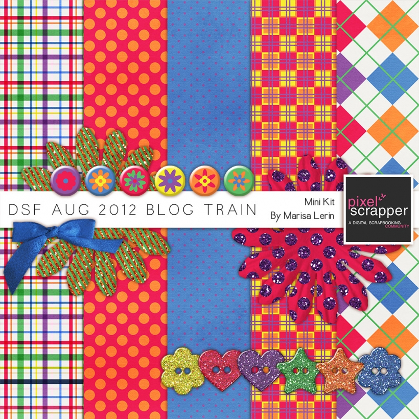 DSF August 2012 Blog Train Mini Kit bright glitter pink orange blue green white yellow