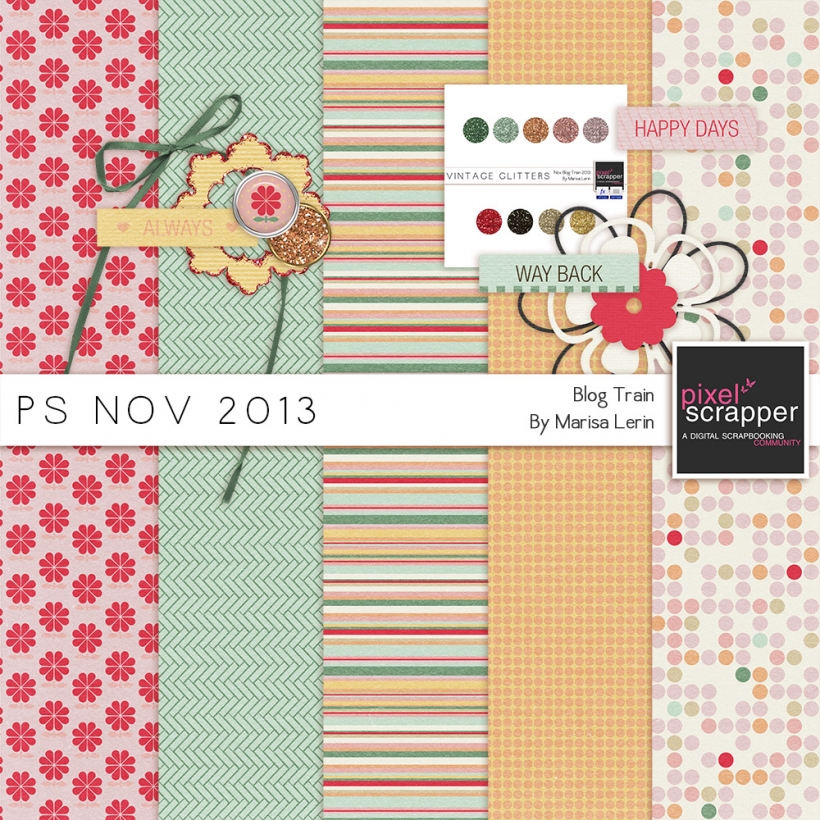 November 2013 Blog Train Mini Kit glitter vintage spring brown mint orange pink red tan yellow