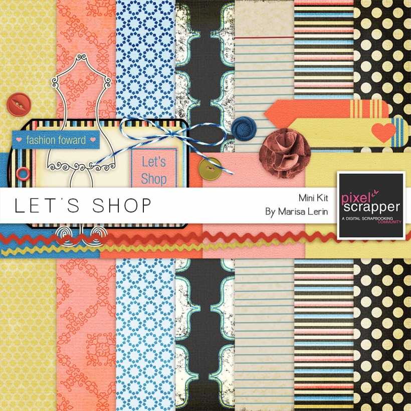 Let's Shop Mini Kit vintage shopping black white blue coral yellow