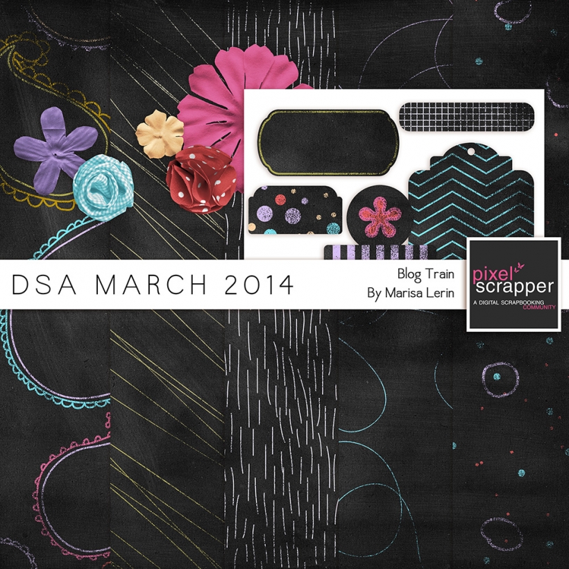 DSA March 2014 Blog Train Mini Kit chalk black blue peach pink purple red
