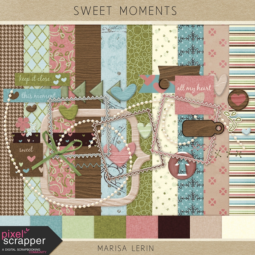 Sweet Moments Mini Kit hearts wood pink brown green blue