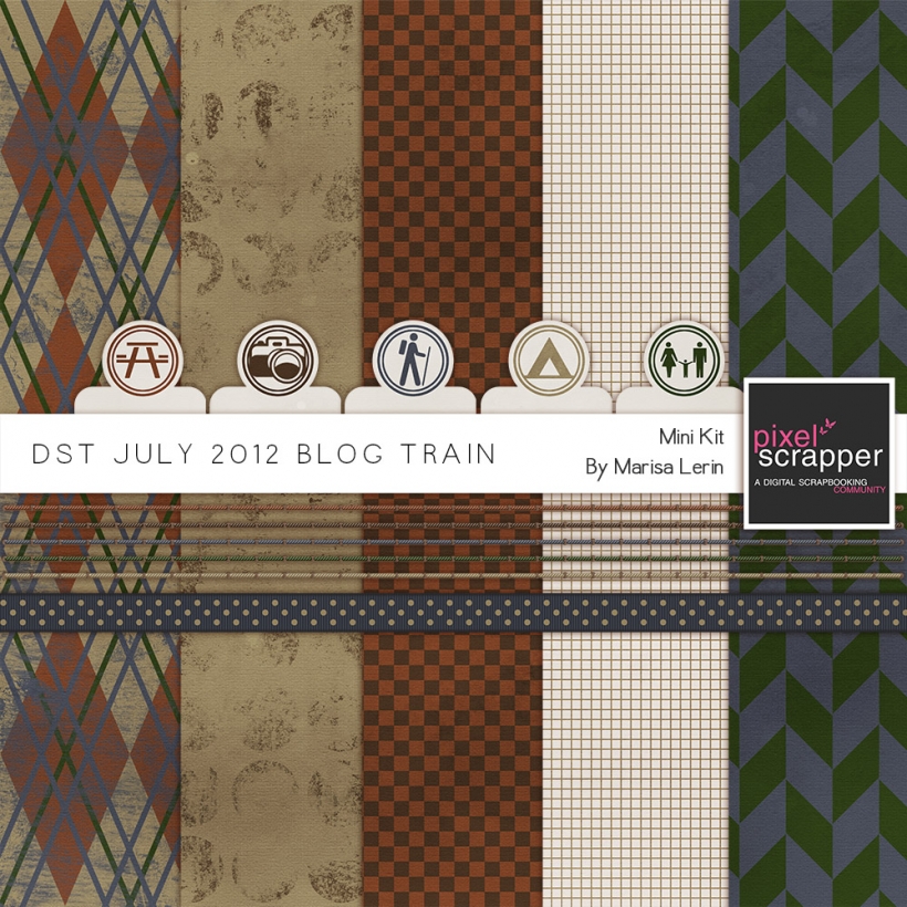 DST July 2012 Blog Train Kit camping nature brown green blue