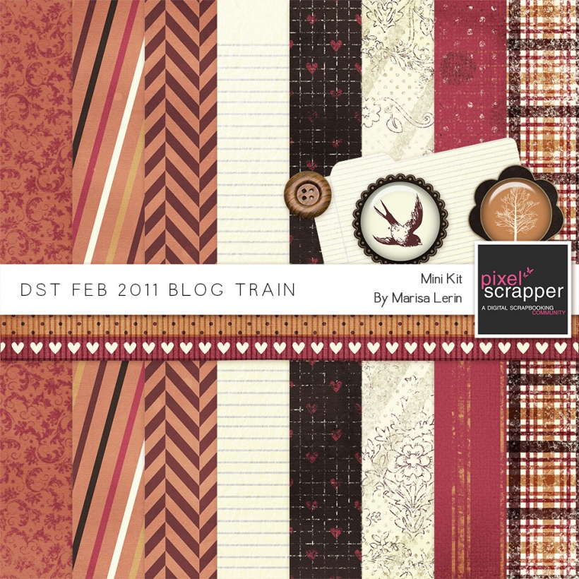 DST February 2011 Blog Train Kit valentines day winter cream black brown pink
