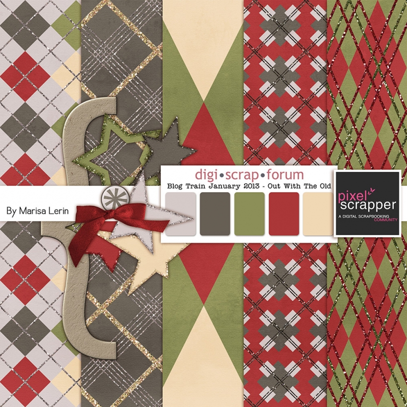 DSF Jan 2013 Blog Train glitter stars argyle christmas gray green red cream